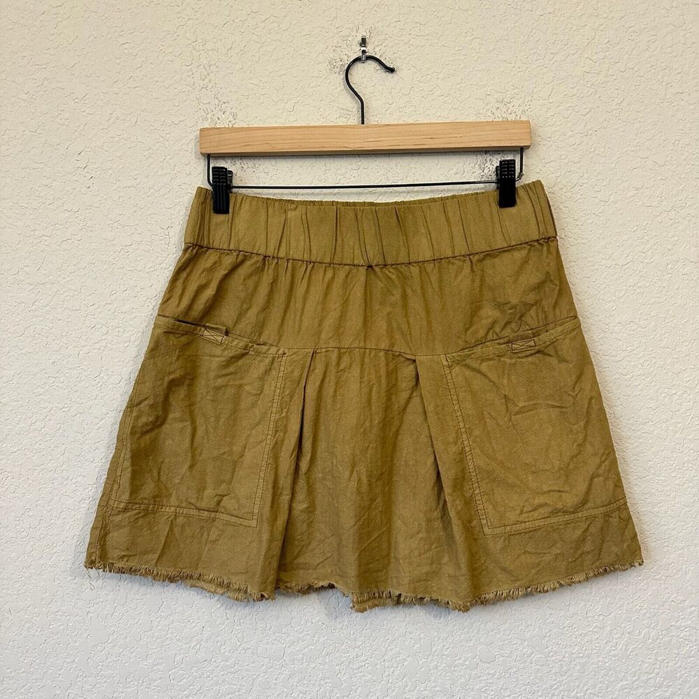 FREE PEOPLE Frayed Hem Mariposa Mini Skirt Skater w Pockets in Brown